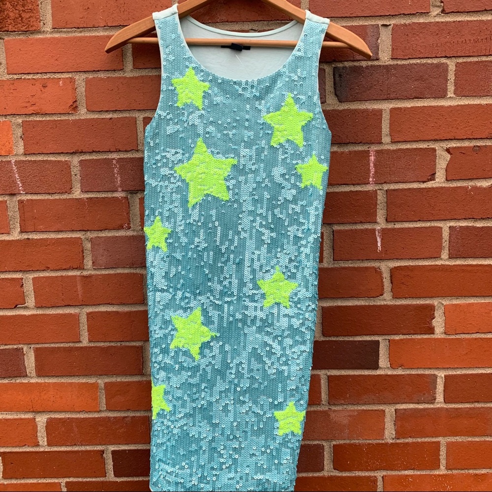 Gap Kids sequined teal and yellow green star gogo dress- size 12- NWOT